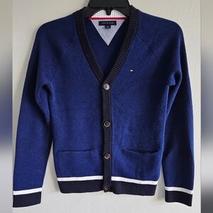 Tommy Hilfiger Dark Blue Cardigan with White Accents Size M (8-10) 100% Cotton